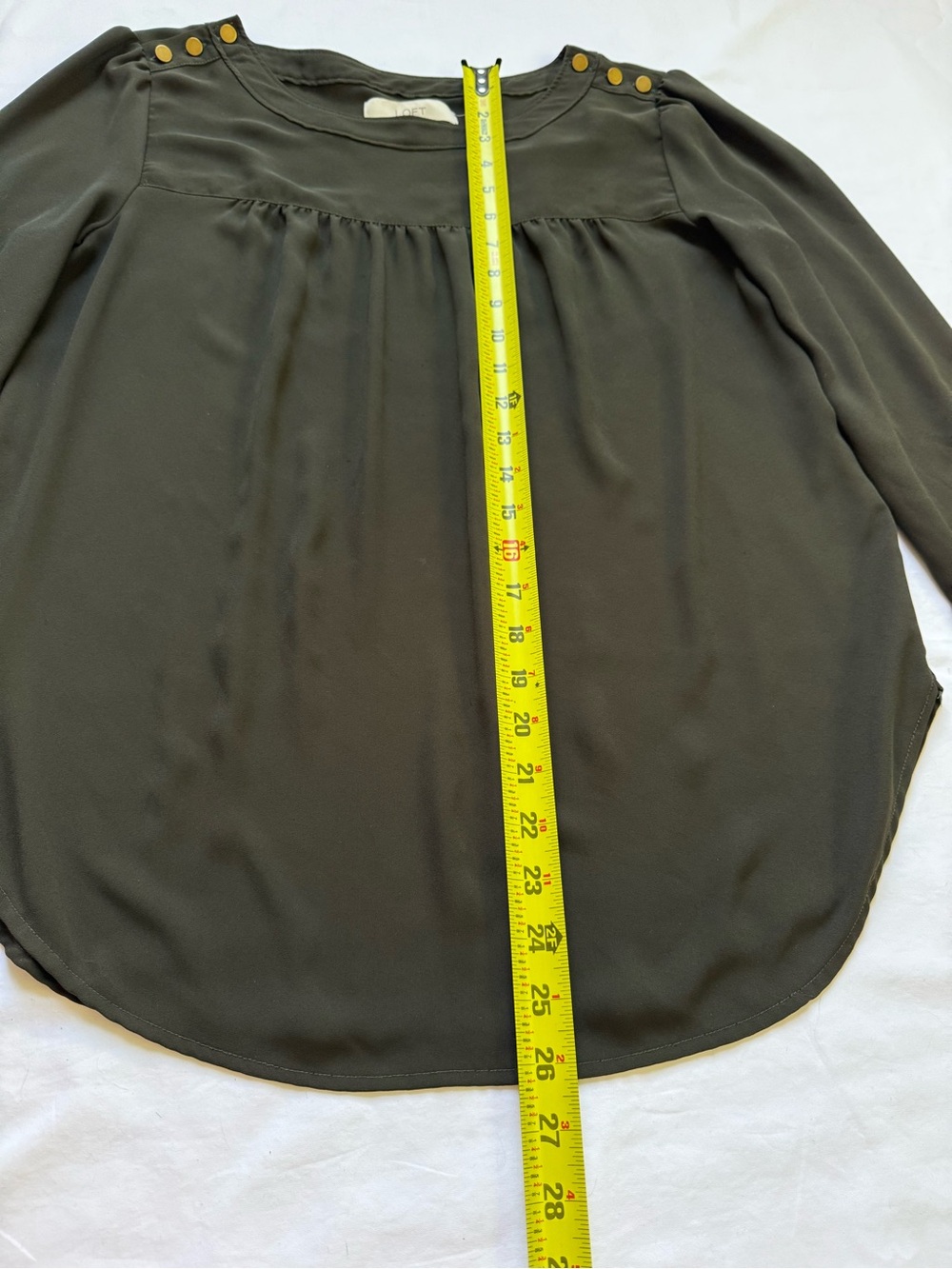 LOFT Olive Green Long-Sleeve Button-Shoulder Blouse - Picture 4 of 8
